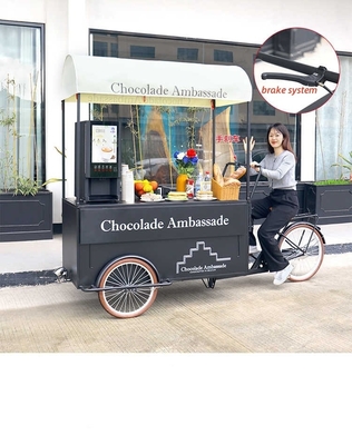 Outdoor Street Food Cart Fast Food Coffee Cart Trailer 3 Wheels Zwart Snack Vending Van