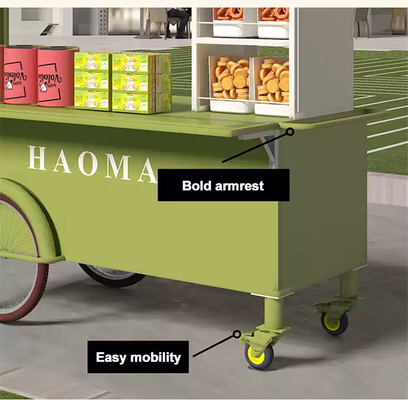 Hoog op maat gemaakte kleuren Mini handpush straat snack verkopen trolley fast food stand cart met grote opslagcapaciteit