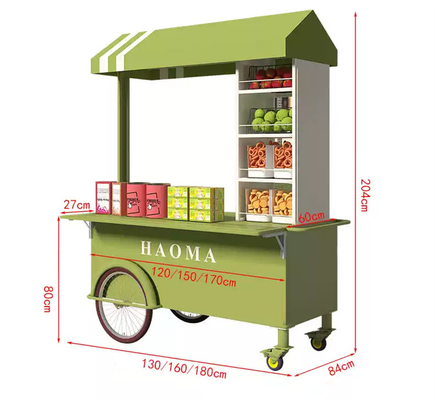 Hoog op maat gemaakte kleuren Mini handpush straat snack verkopen trolley fast food stand cart met grote opslagcapaciteit