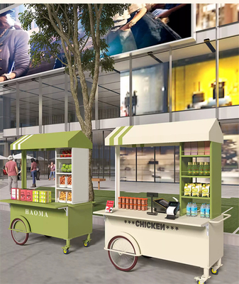 Hoog op maat gemaakte kleuren Mini handpush straat snack verkopen trolley fast food stand cart met grote opslagcapaciteit