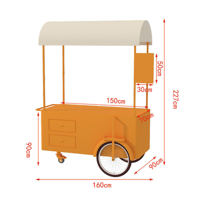 Draagbare snack voedsel hand push Cart straatverkoper Food Delivery Bike met display vriezer