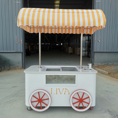 Custom IJsserijs Push Vending Cart Met Freezer Mobiele Italiaanse Gelato Trolley Cart