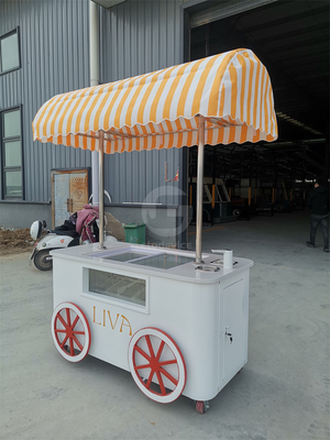 Custom IJsserijs Push Vending Cart Met Freezer Mobiele Italiaanse Gelato Trolley Cart