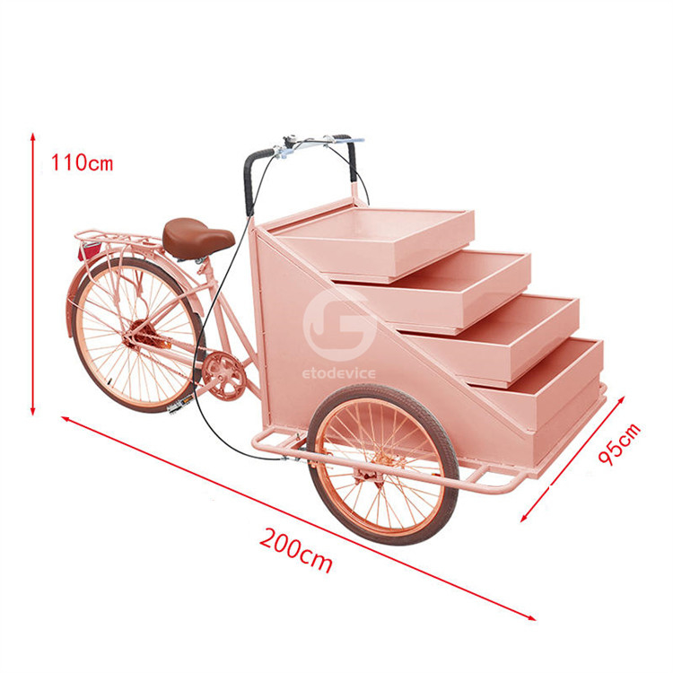 Compact Design Bike Food Cart voor mobiele Outdoor koffie desserts Gelato en ijs