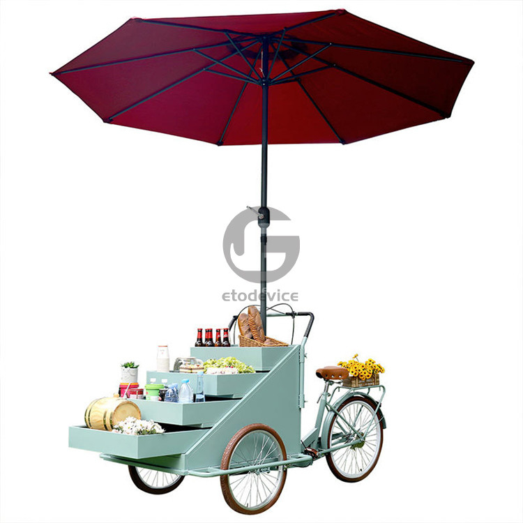 Mobiele koffiekarten met drie wielen Pizza-leveringsfiets voor outdoor straatverkoop