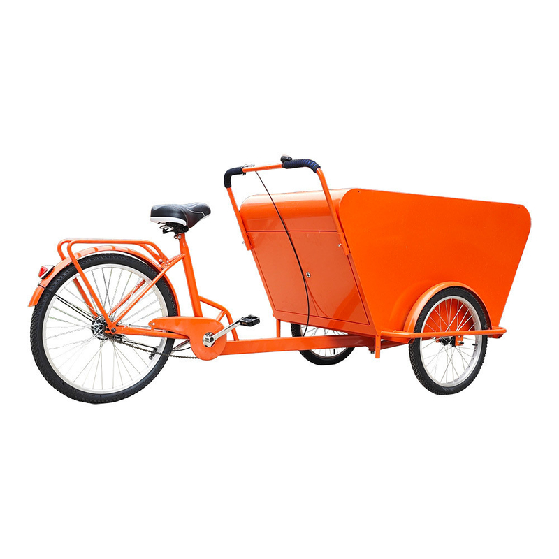 Mobiele driewieler koffiefiets voedselmandje voor de verkoop van snacks snoepjes reserveonderdelen na service