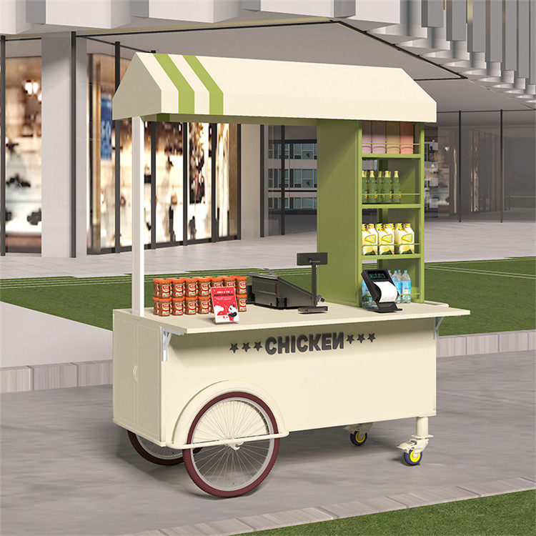 Hoog op maat gemaakte kleuren Mini handpush straat snack verkopen trolley fast food stand cart met grote opslagcapaciteit