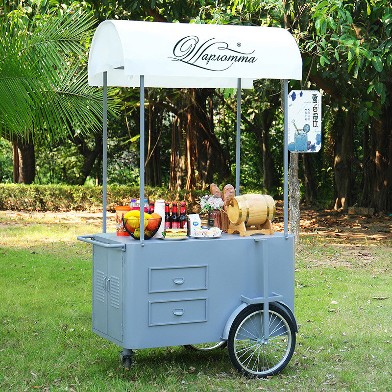 Gepersonaliseerd logo grootte Mobiele Food Cart Business hand push cart voor de verkoop Koffie snoep IJs Cream Cart